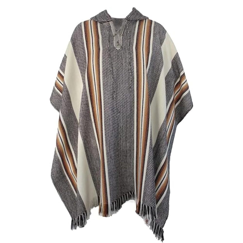 6838 Alpaca Wool Poncho Panchos Mexican with Hood Adult Cowboy and Western